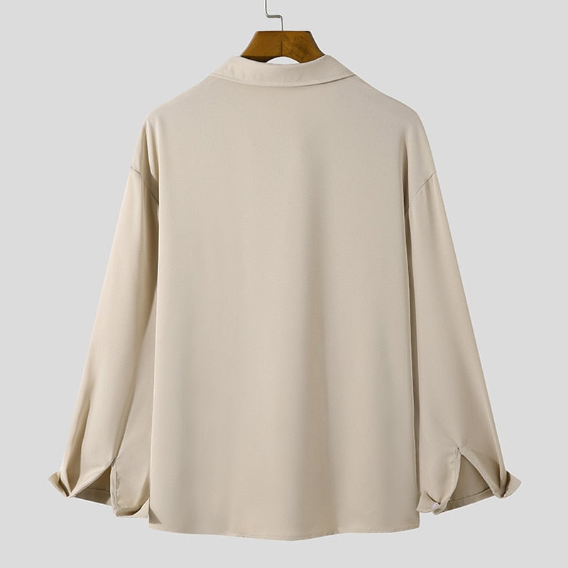 Heren Koreaanse Loose Fit Overhemd met Lange Mouw