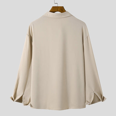 Heren Koreaanse Loose Fit Overhemd met Lange Mouw