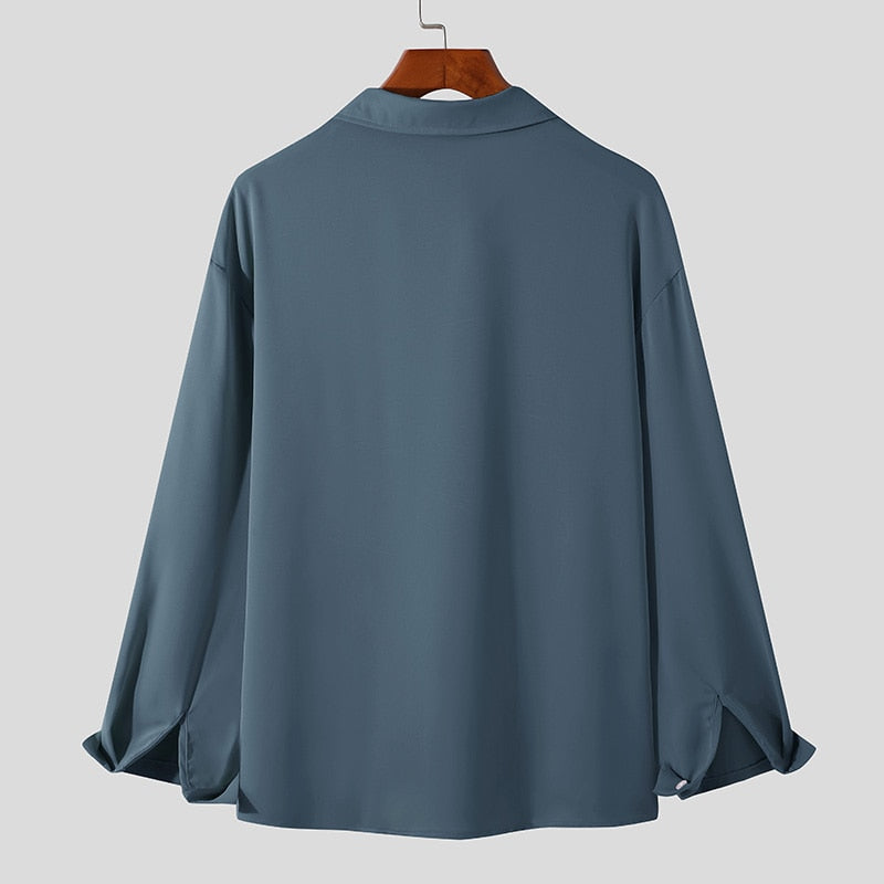 Heren Koreaanse Loose Fit Overhemd met Lange Mouw