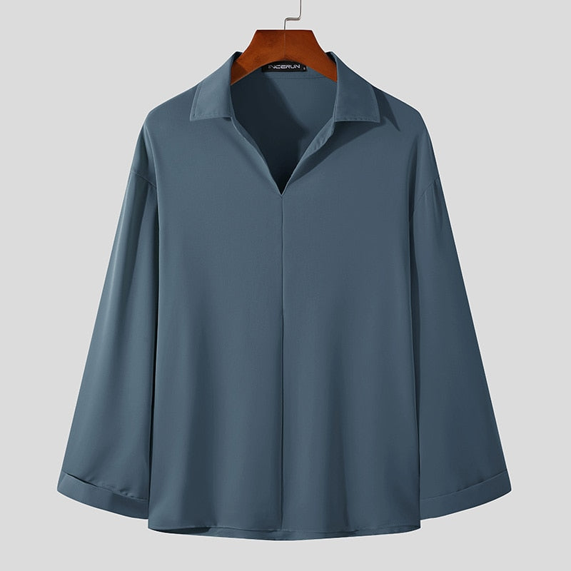 Heren Koreaanse Loose Fit Overhemd met Lange Mouw