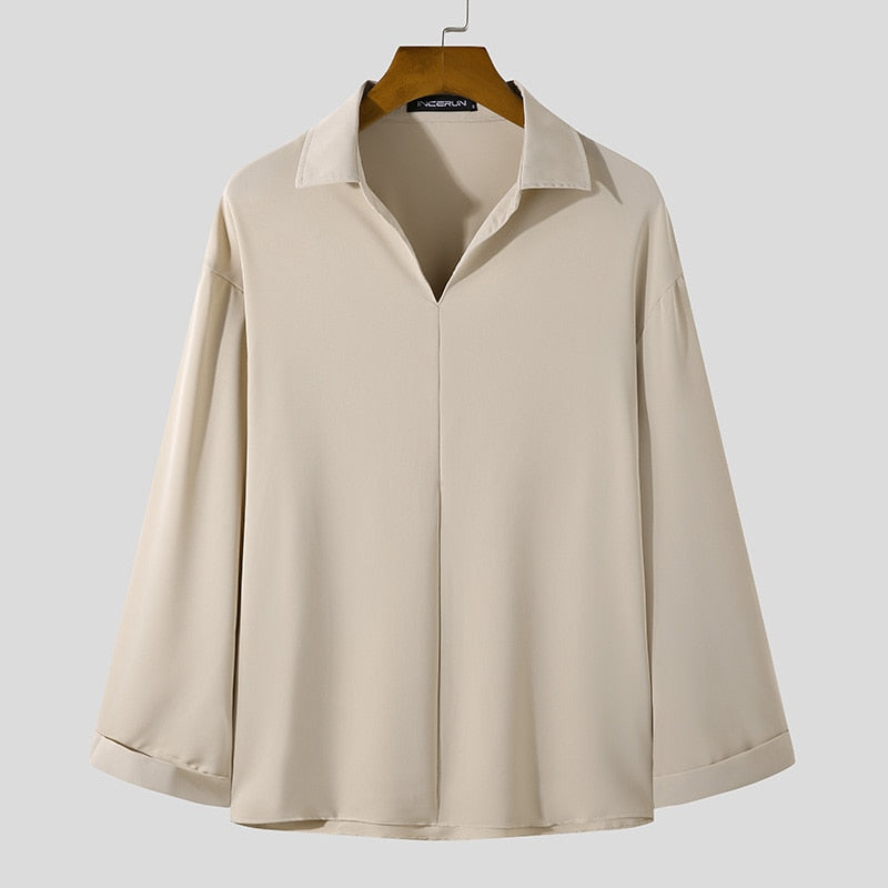 Heren Koreaanse Loose Fit Overhemd met Lange Mouw