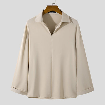Heren Koreaanse Loose Fit Overhemd met Lange Mouw