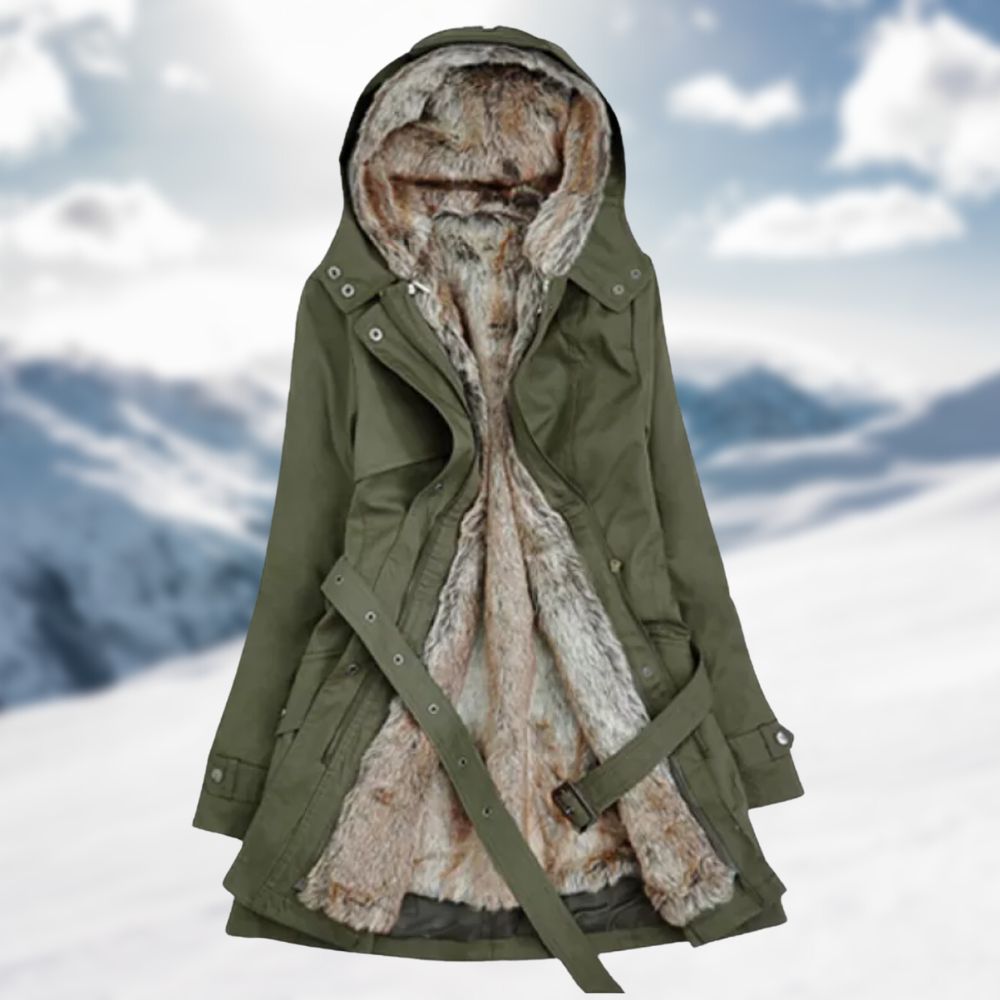 Dames Parka Met Capuchon En Ceintuur