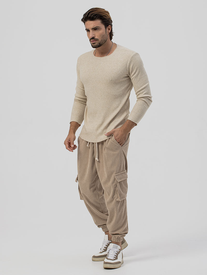 Heren Ribbed Sweater Subtiel Detail
