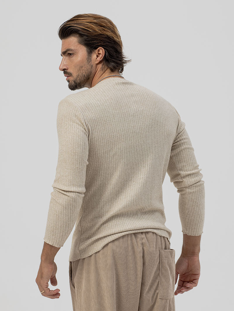Heren Ribbed Sweater Subtiel Detail
