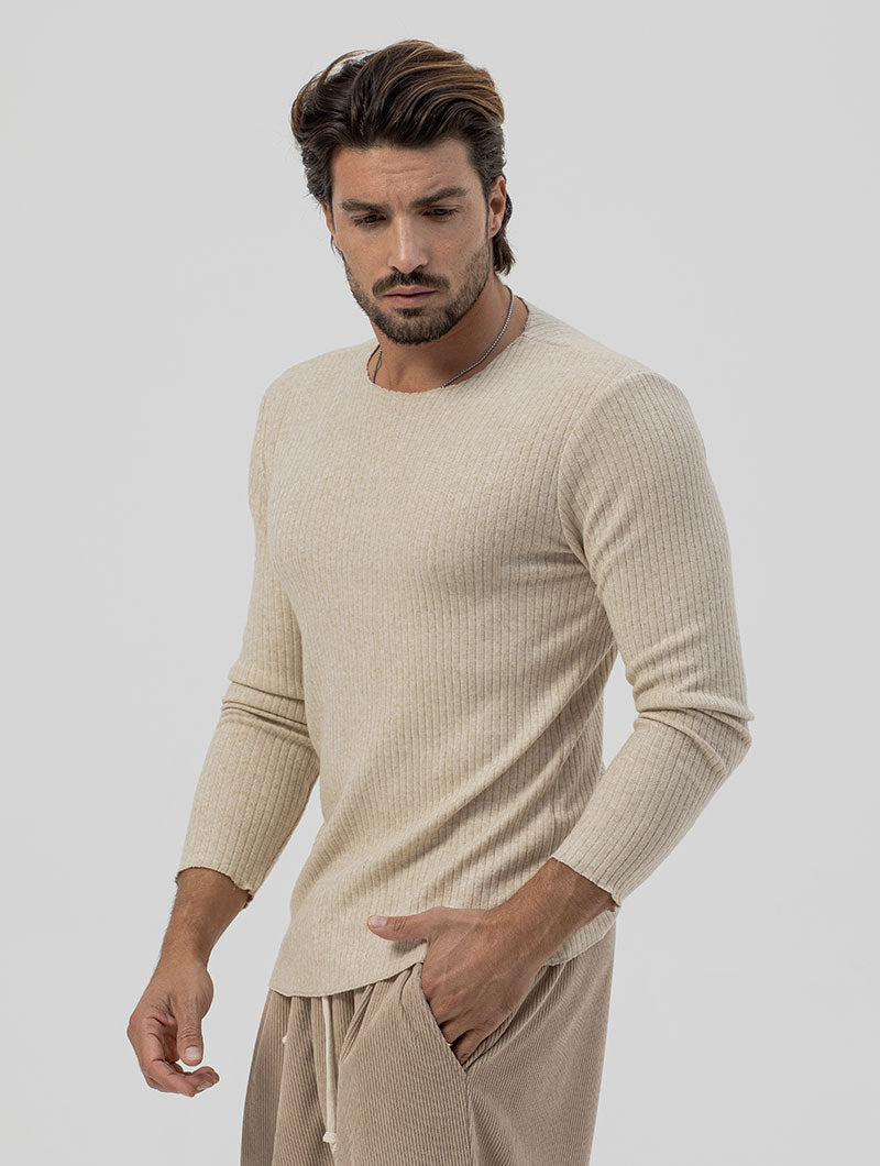 Heren Ribbed Sweater Subtiel Detail