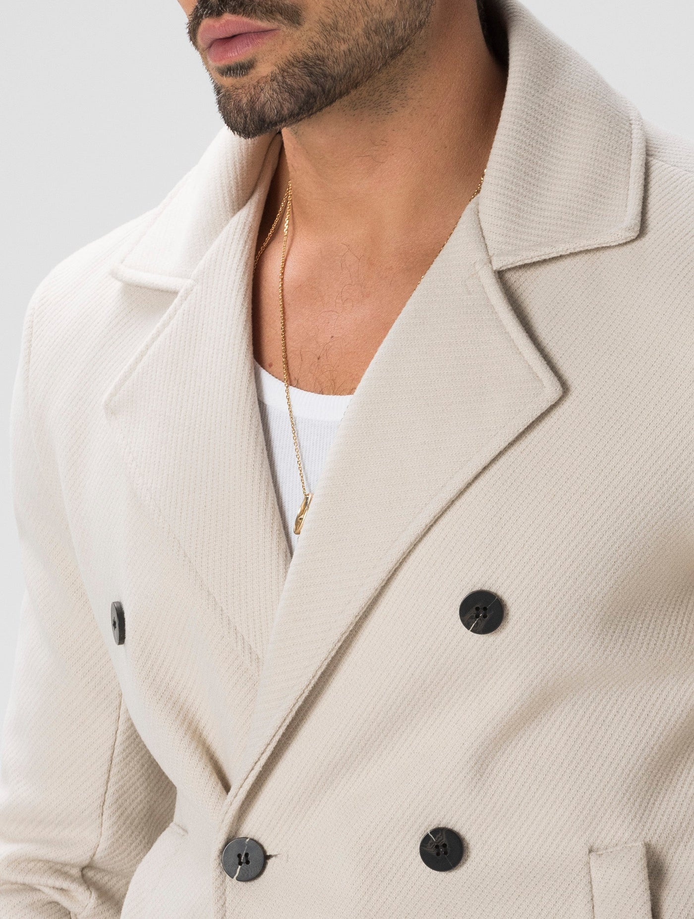 Heren Double-breasted Blazer Crème Elegant
