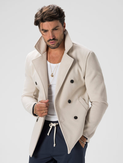 Heren Double-breasted Blazer Crème Elegant