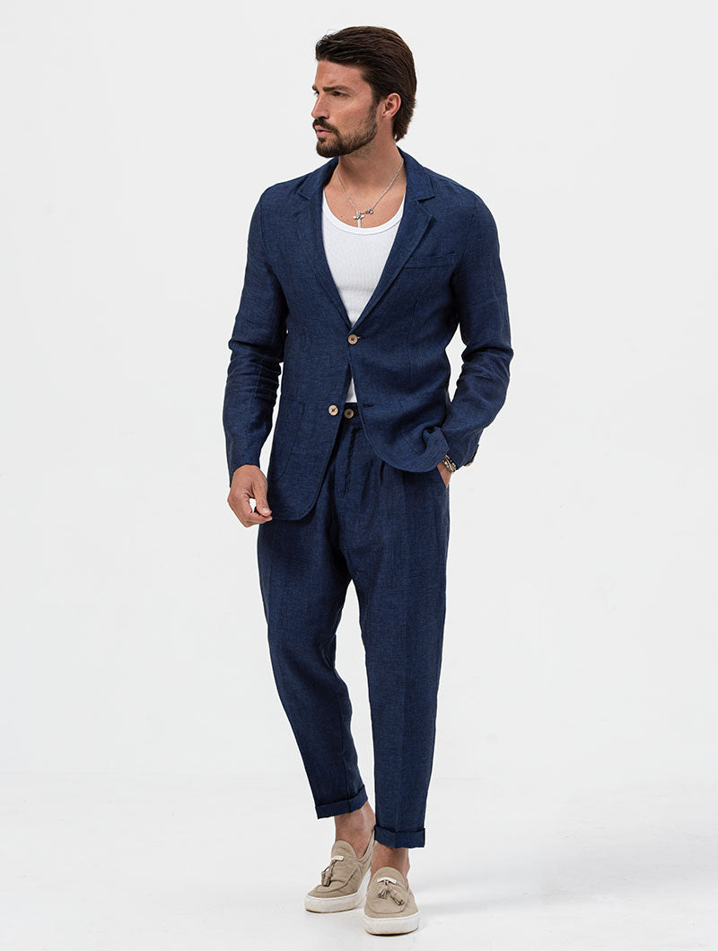 Heren Marineblauwe Blazer Met Normale Pasvorm