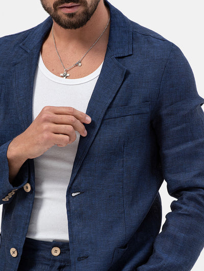 Heren Marineblauwe Blazer Met Normale Pasvorm