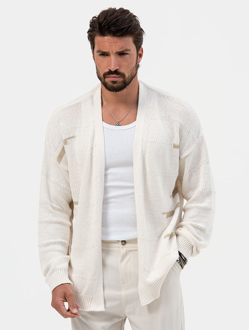 Heren Cardigan Met Rechte Steek En Inlays