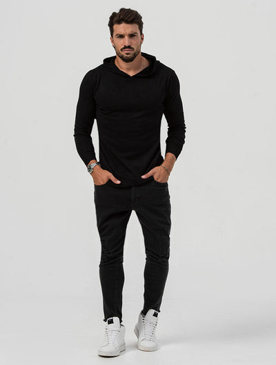 Heren Slim Fit Hoodie Met Geribbelde Details