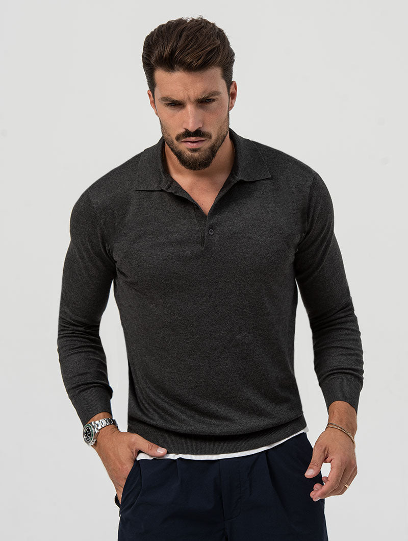 Heren Polo Sweater Met Geribde Afwerking