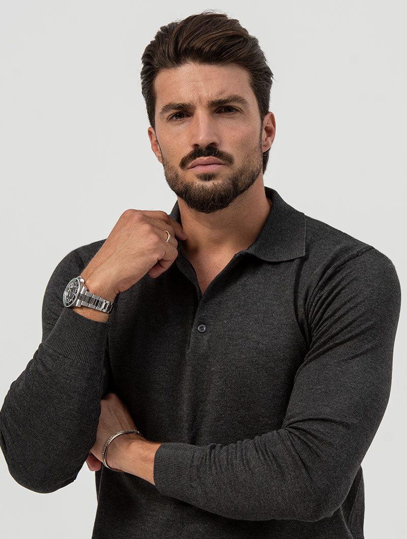 Heren Polo Sweater Met Geribde Afwerking