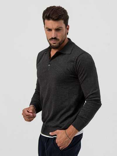 Heren Polo Sweater Met Geribde Afwerking
