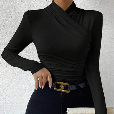 Dames Slim Shirt Met Kruishals