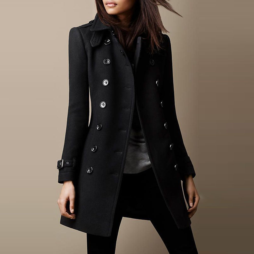 Dames Midi Coat Met Elegante Kraag
