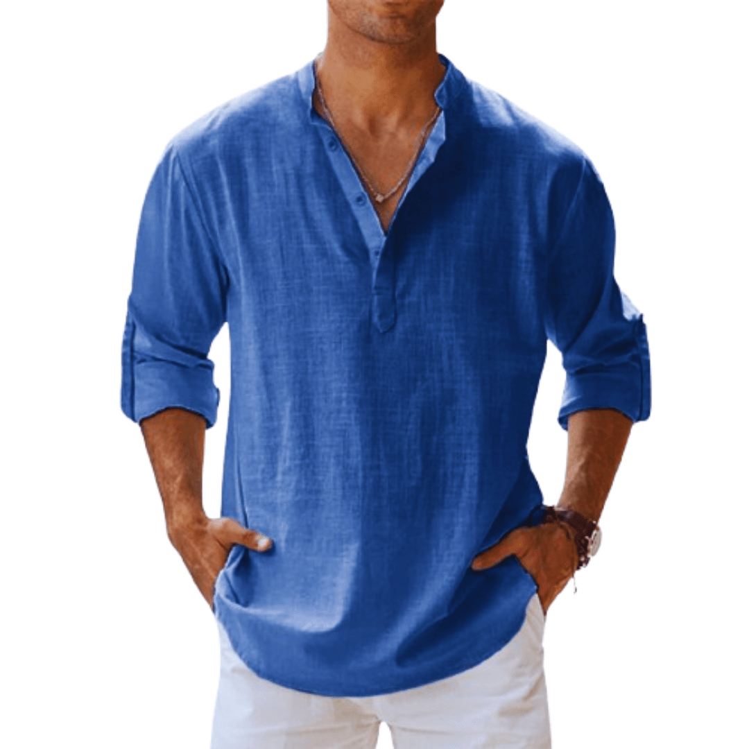 Heren henley shirt linnenblend