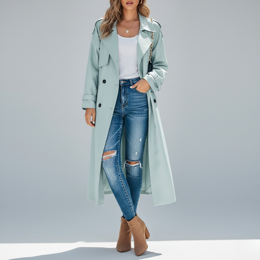 Dames Retro Trenchcoat Met Dubbele Knopen
