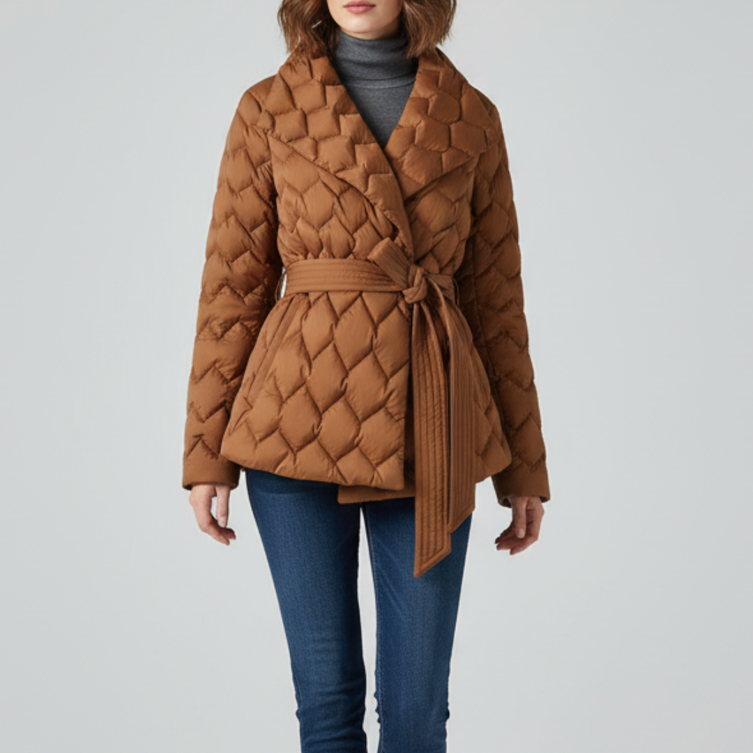 Dames Quilted Jacket Met Ceintuur