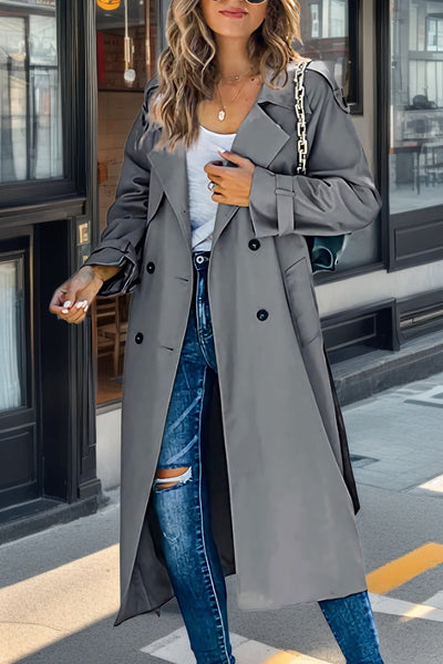 Dames Retro Trenchcoat Met Dubbele Knopen