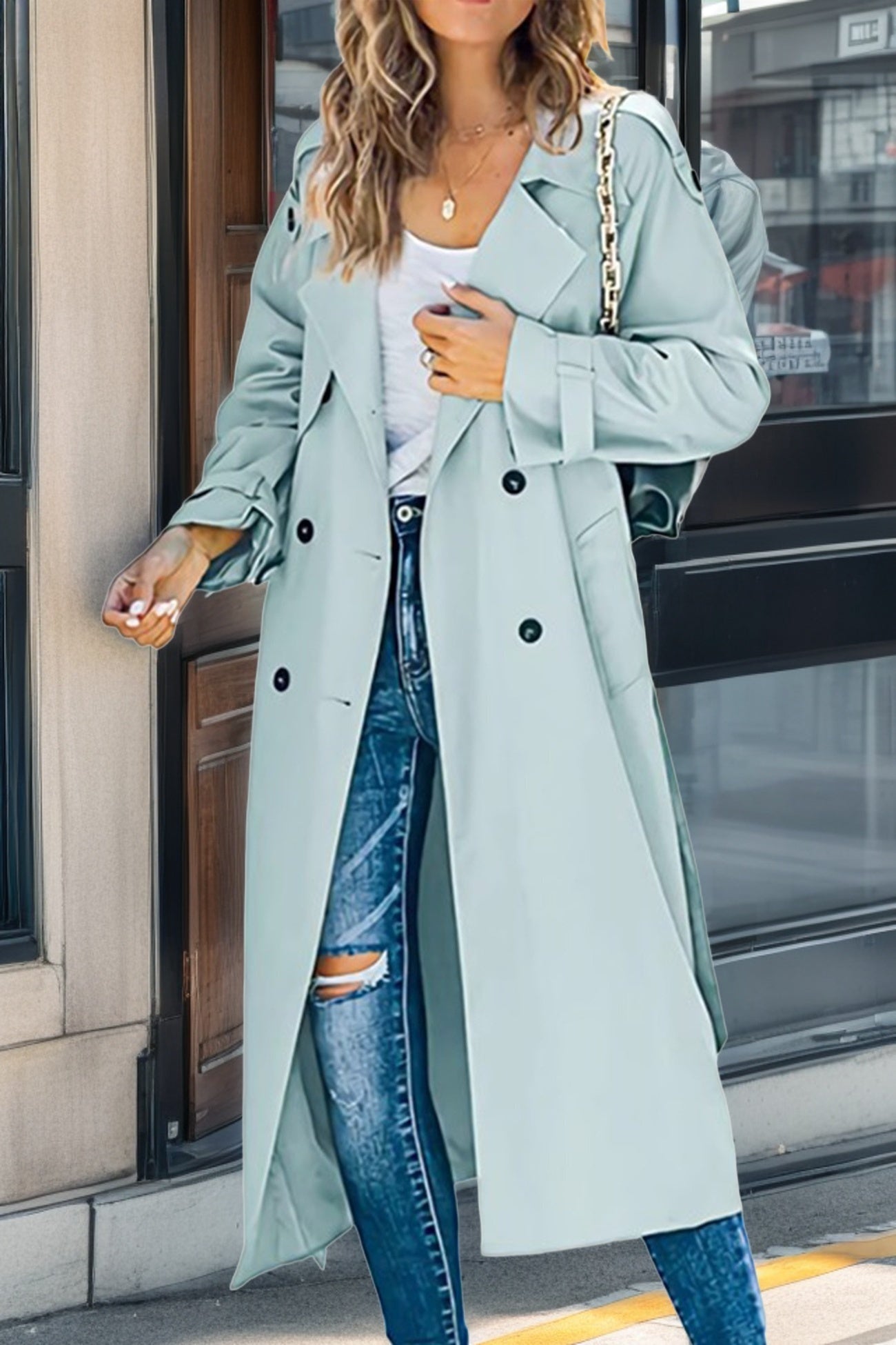 Dames Retro Trenchcoat Met Dubbele Knopen