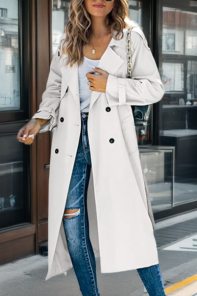 Dames Retro Trenchcoat Met Dubbele Knopen