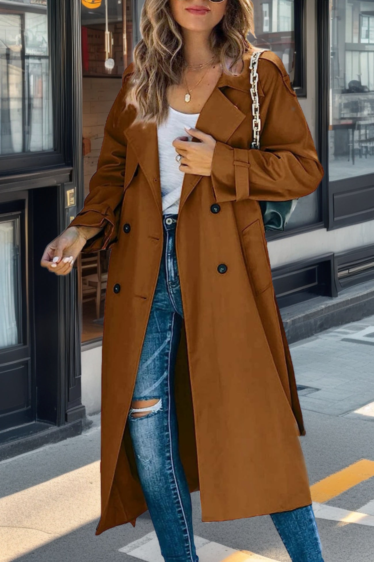 Dames Retro Trenchcoat Met Dubbele Knopen