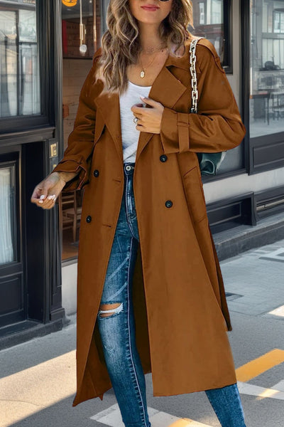 Dames Retro Trenchcoat Met Dubbele Knopen
