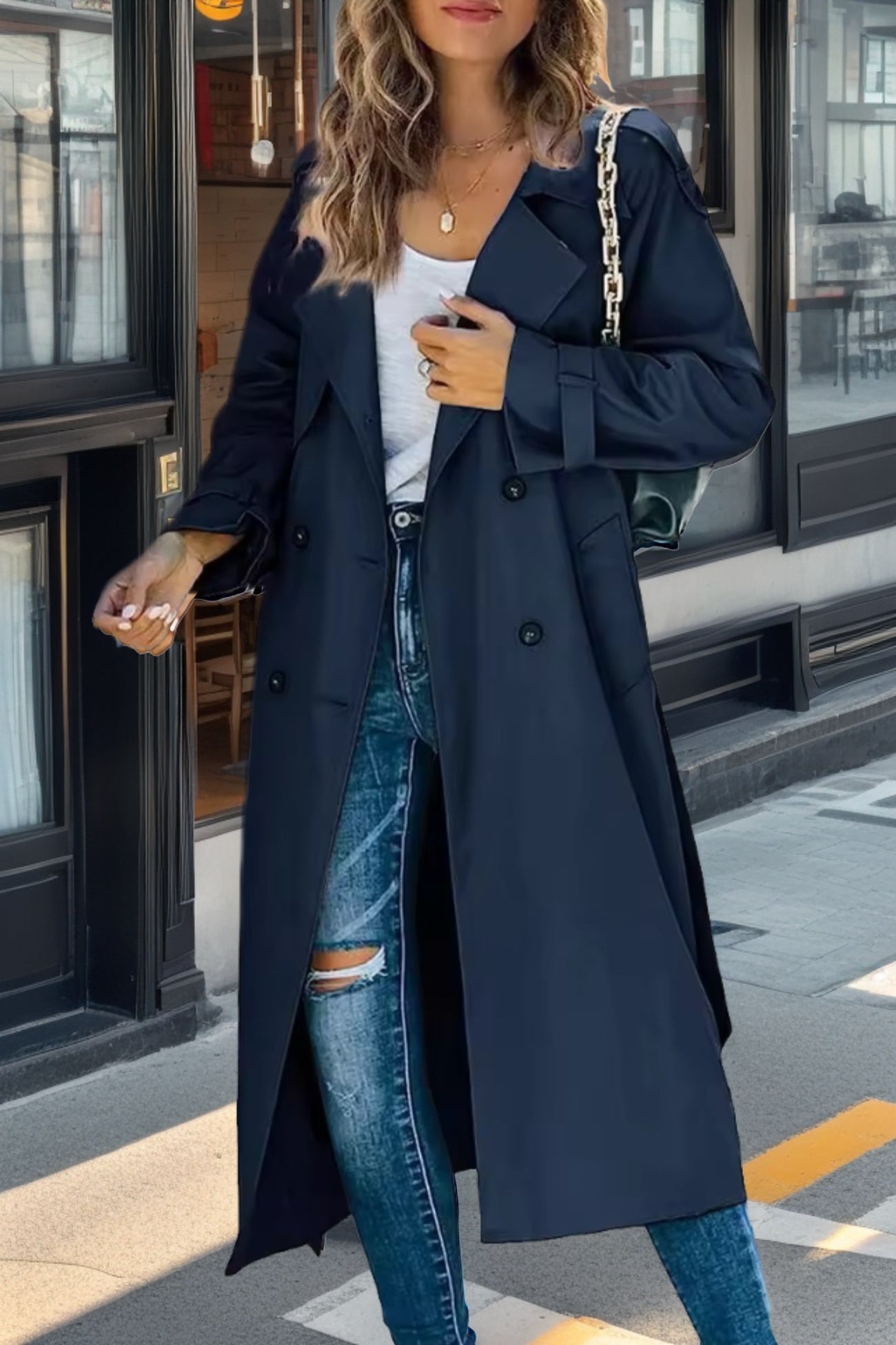 Dames Retro Trenchcoat Met Dubbele Knopen