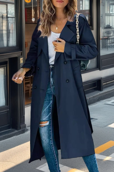 Dames Retro Trenchcoat Met Dubbele Knopen