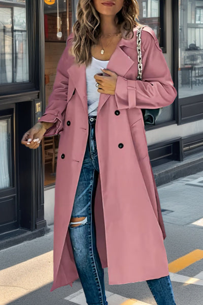 Dames Retro Trenchcoat Met Dubbele Knopen