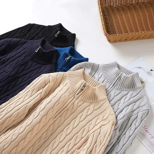 Heren half zip sweater katoen luxe