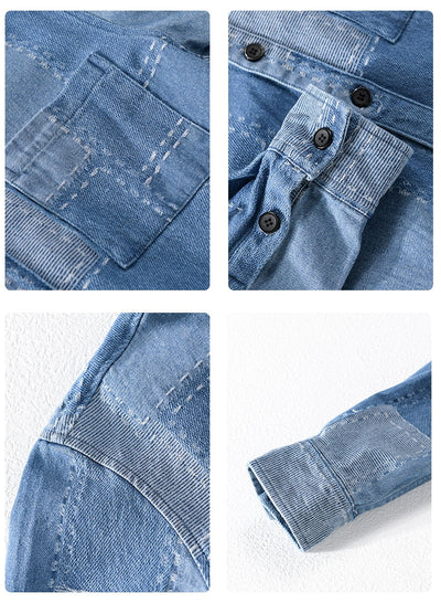 Heren Patchwork Denim Overhemd