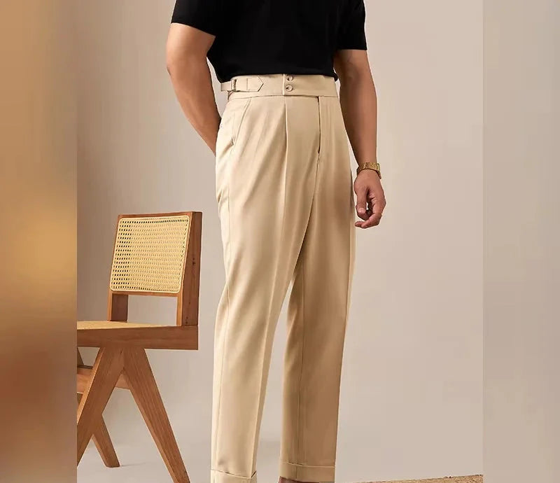 Heren Broek met Hoge Taille en Rechte Pasvorm