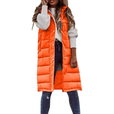 Dames Lang Gewatteerd Vest Met Capuchon