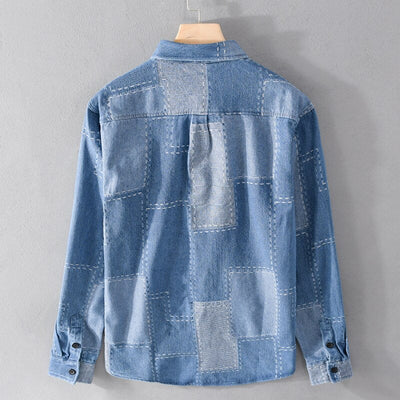 Heren Patchwork Denim Overhemd
