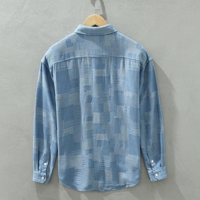 Heren Patchwork Overhemd met Lange Mouwen