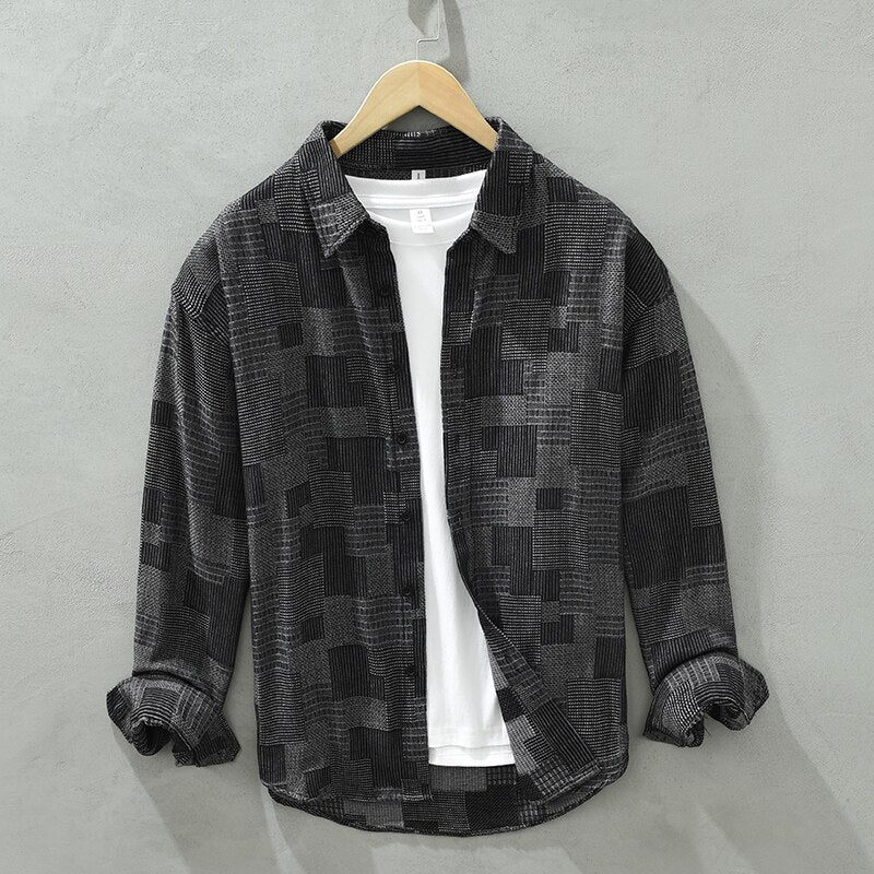 Heren Patchwork Overhemd met Lange Mouwen