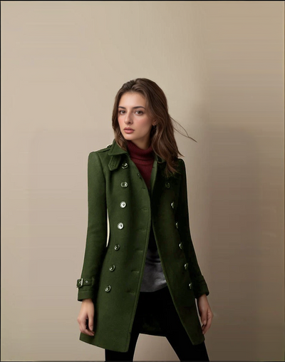 Dames Midi Coat Met Elegante Kraag