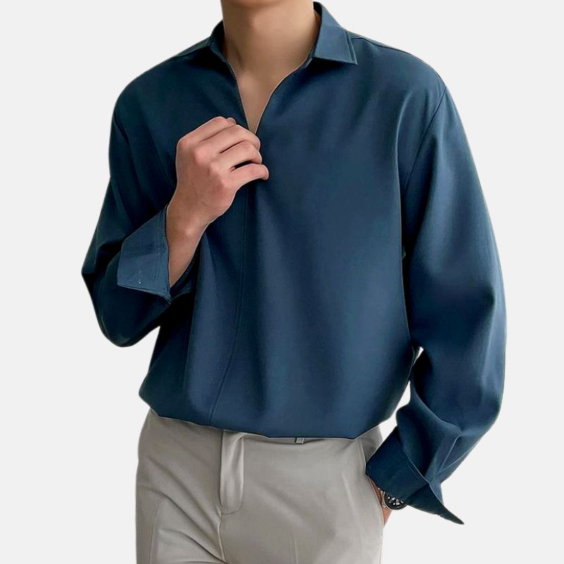 Heren Koreaanse Loose Fit Overhemd met Lange Mouw