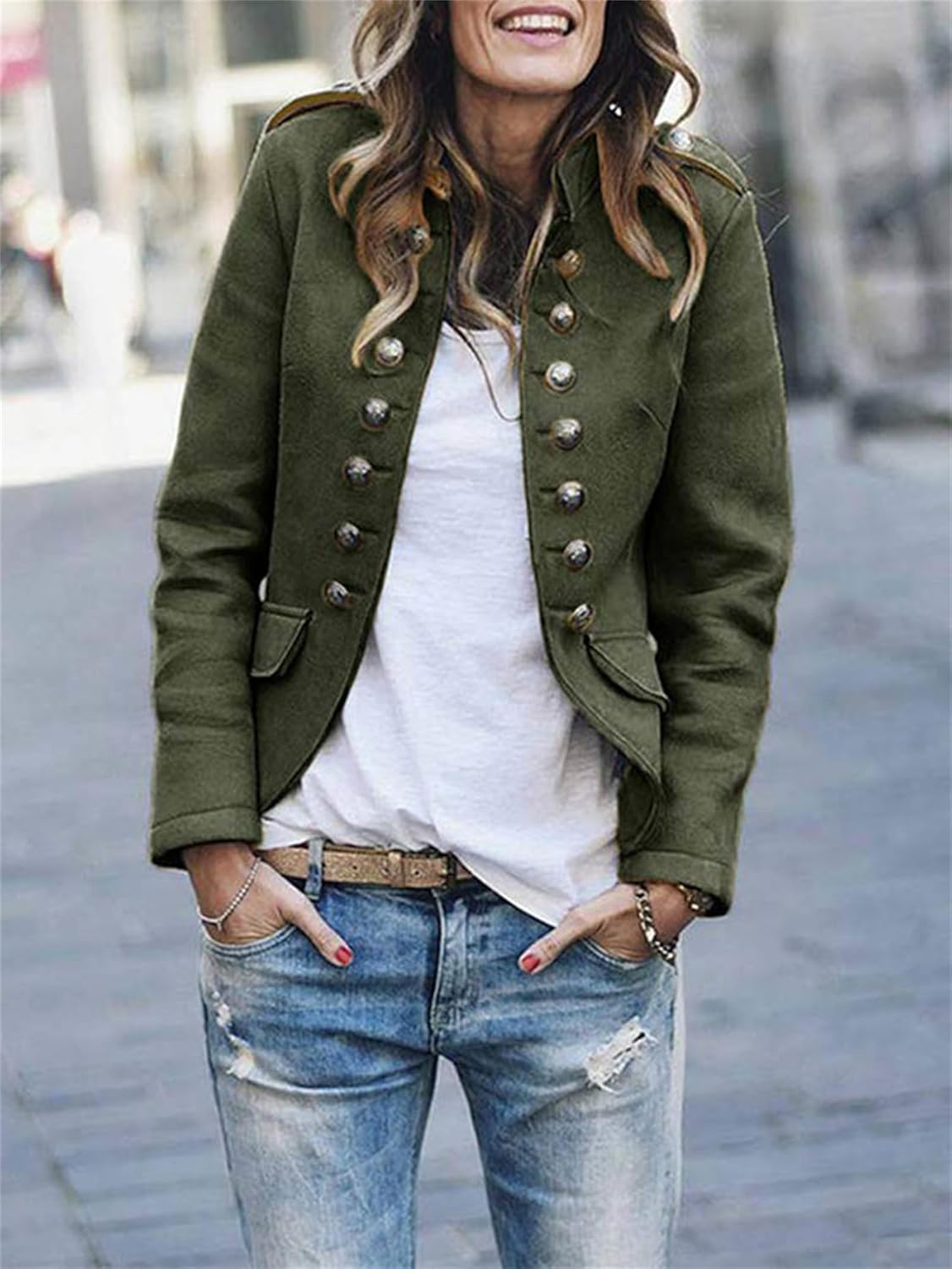 Dames Jas Met Militaire Uitstraling Chic