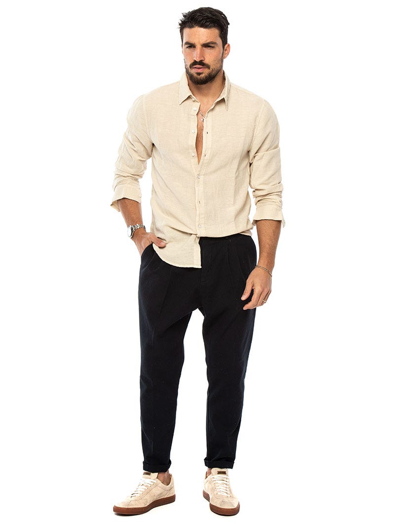 Heren Slim Fit Linnen Overhemd Tijdloos