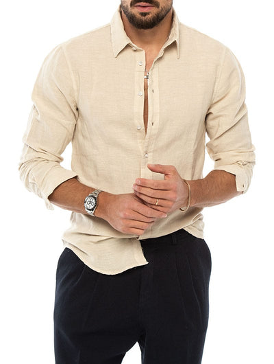 Heren Slim Fit Linnen Overhemd Tijdloos