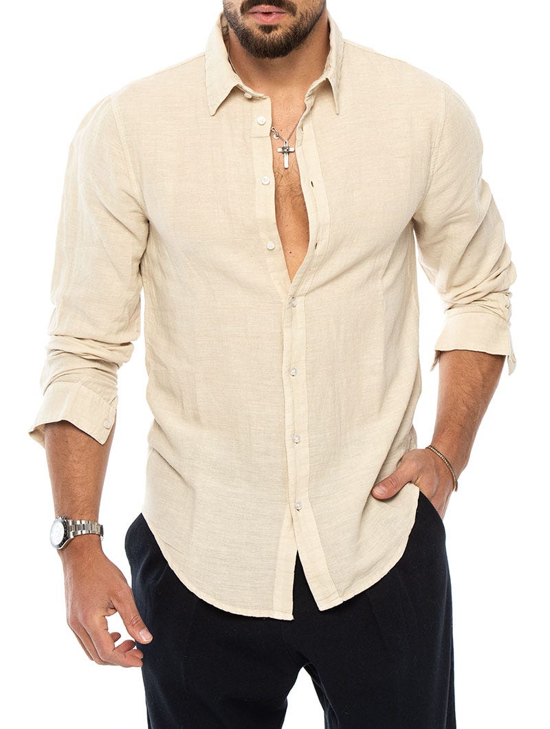 Heren Slim Fit Linnen Overhemd Tijdloos