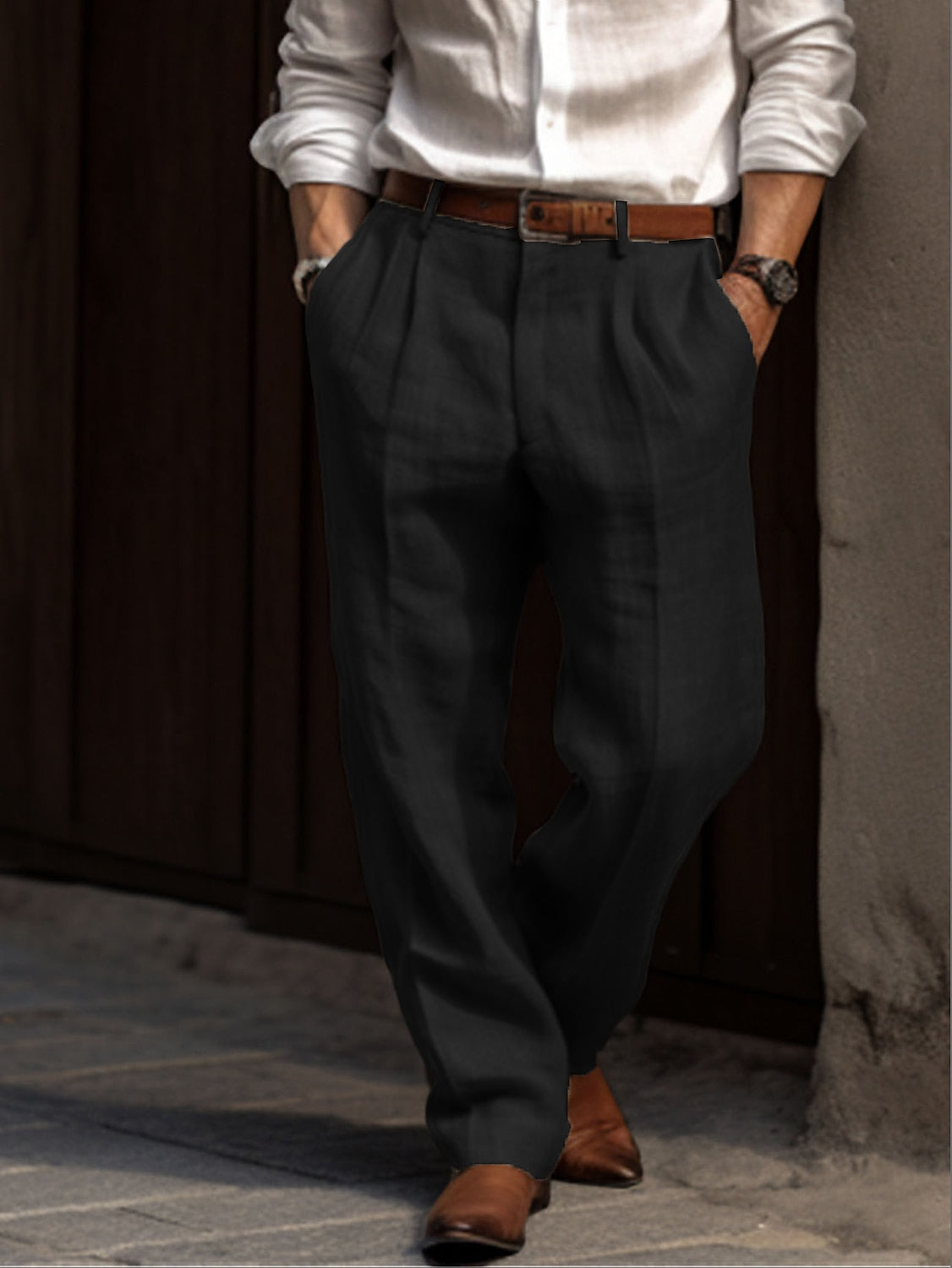 Heren linen pleated trousers