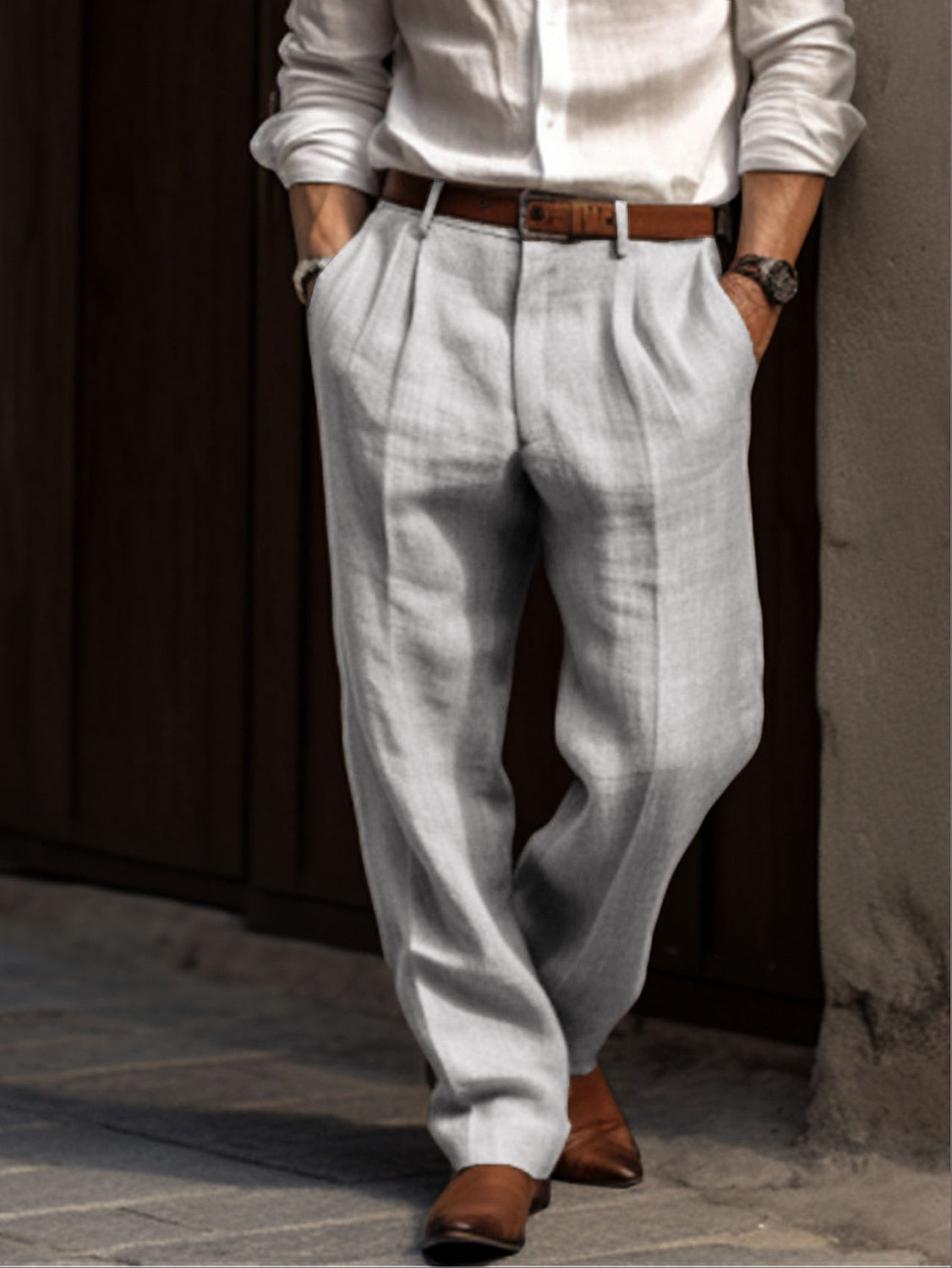 Heren linen pleated trousers
