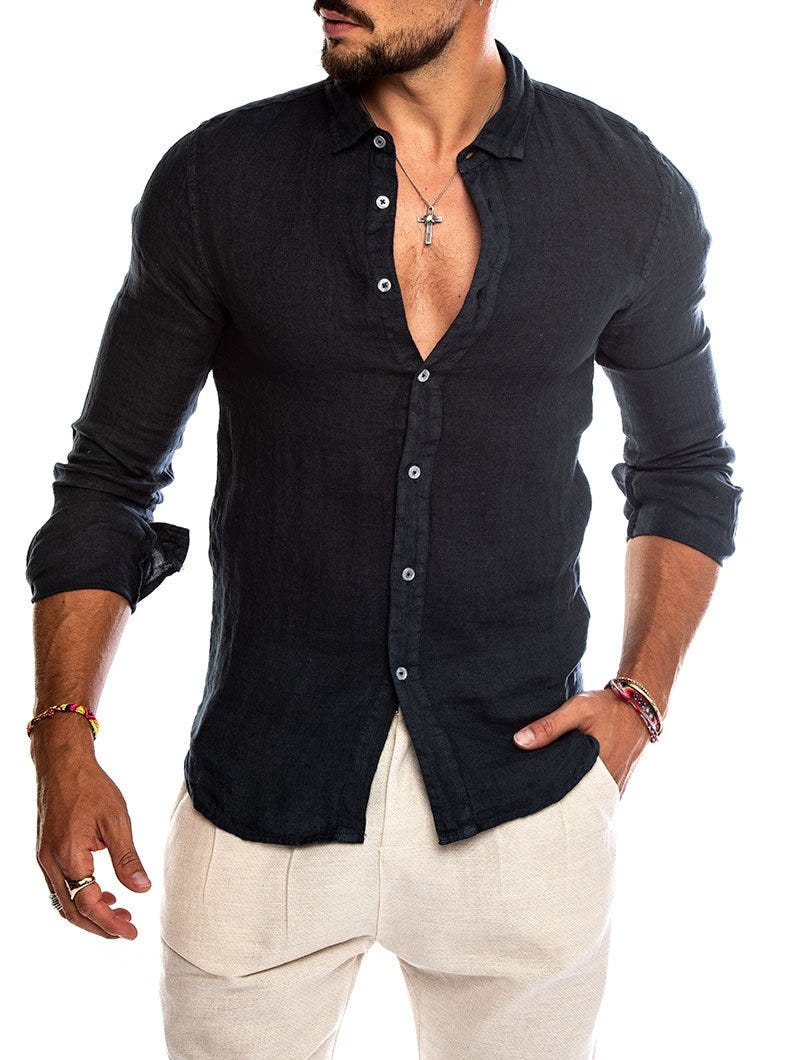 Heren Slim Fit Linnen Overhemd Tijdloos