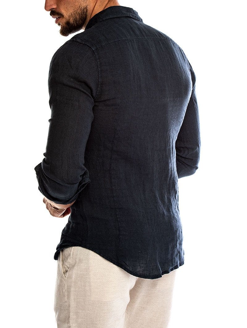 Heren Slim Fit Linnen Overhemd Tijdloos
