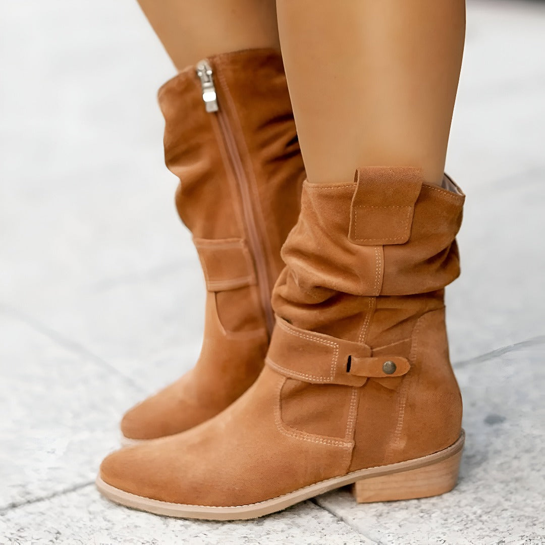 Dames laarzen suède look met lage hak